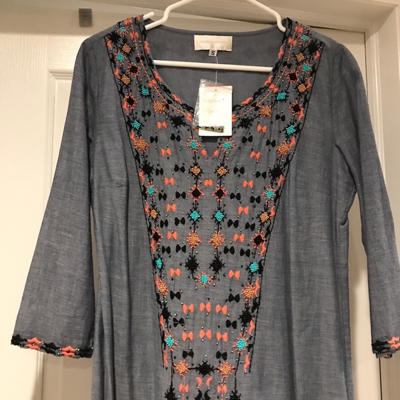 NWT Anthropologie chambray embellished dress - Picture 2 of 4